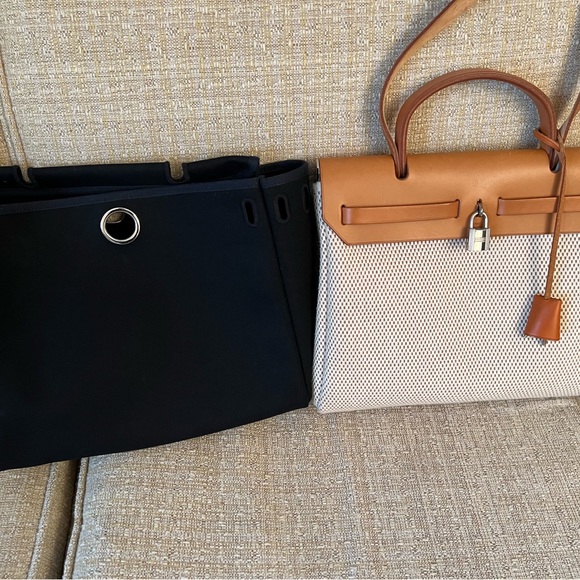 Authentic Hermès Her-bag 2 in 1 leather tote canvas shoulder - Picture 3 of 7